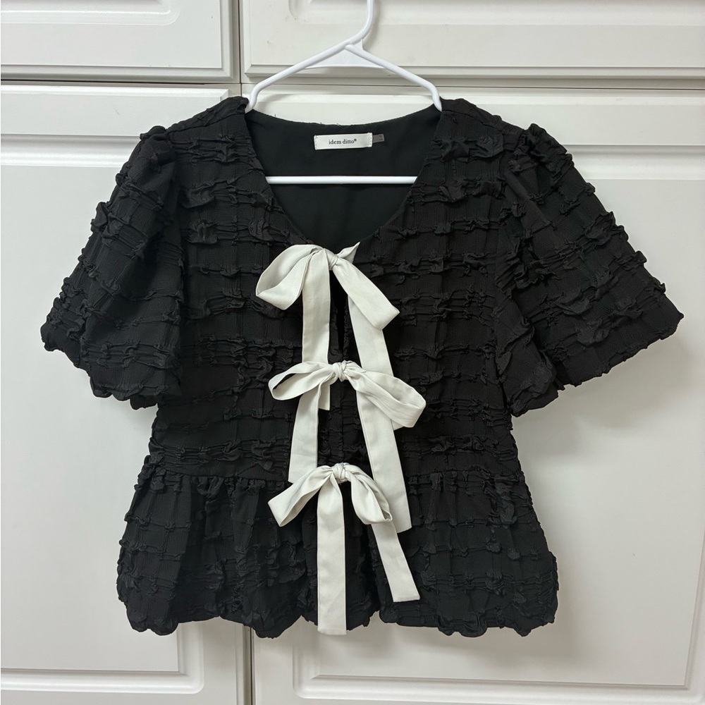 Black Blouse with White Bows